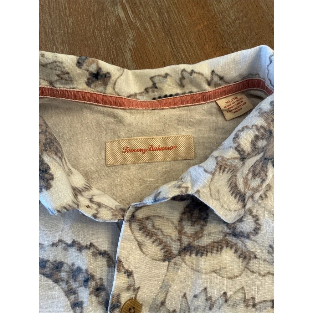 Tommy Bahama 100% Linen Shirt Island Floral Print Mens XL Muted Colors